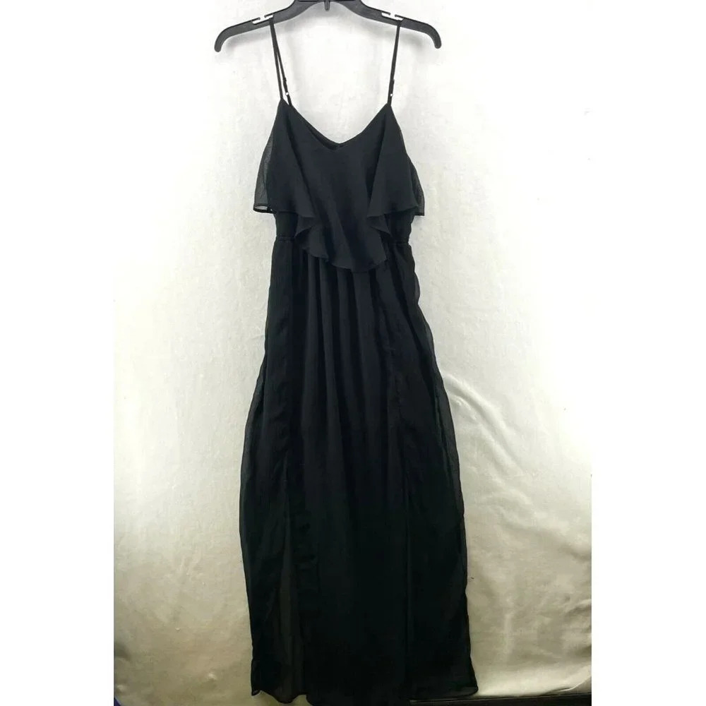 American Eagle Outfitters Maxi Dress Women's Sz S Black V-Neck Double Slit